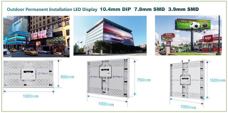Outdoor permanent installation LED cabinet range — 10.4mm DIP, 7.8mm SMD and 3.9mm SMD