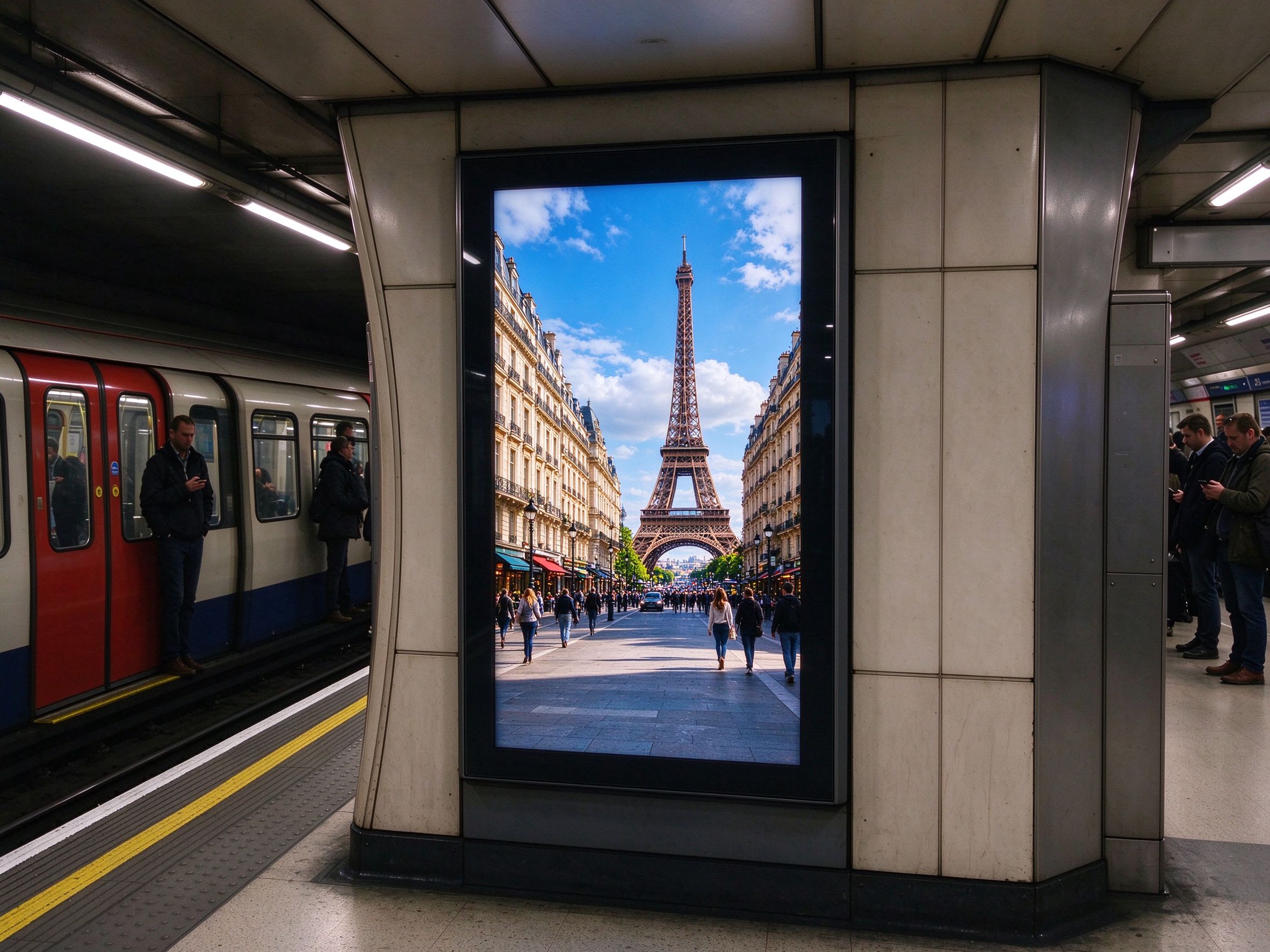 Roadside D6 LED display in a London Underground platform